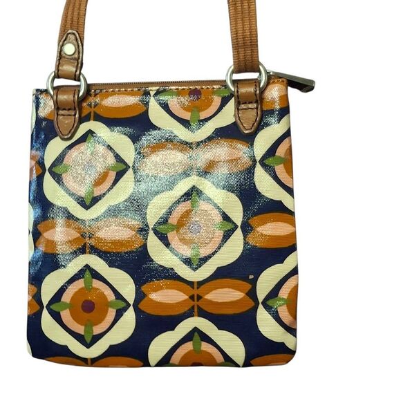 Fossil Key-Per Crossbody Bag – Retro Floral Coated Canvas, Small, Blue/Orange - Picture 2 of 5